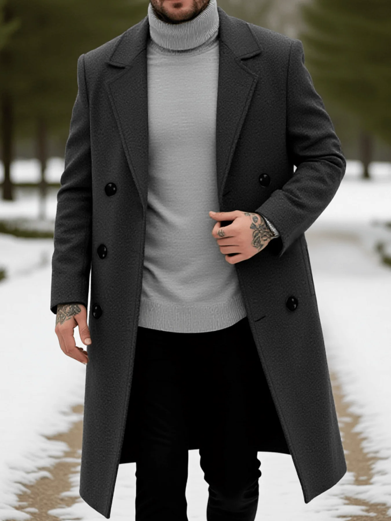 خزانة الملابس الشتوية الأساسية! معطف صوف مزدوج الصدر للرجال: سترة طويلة لوكس مع دفء فائق ونمط حديث #5