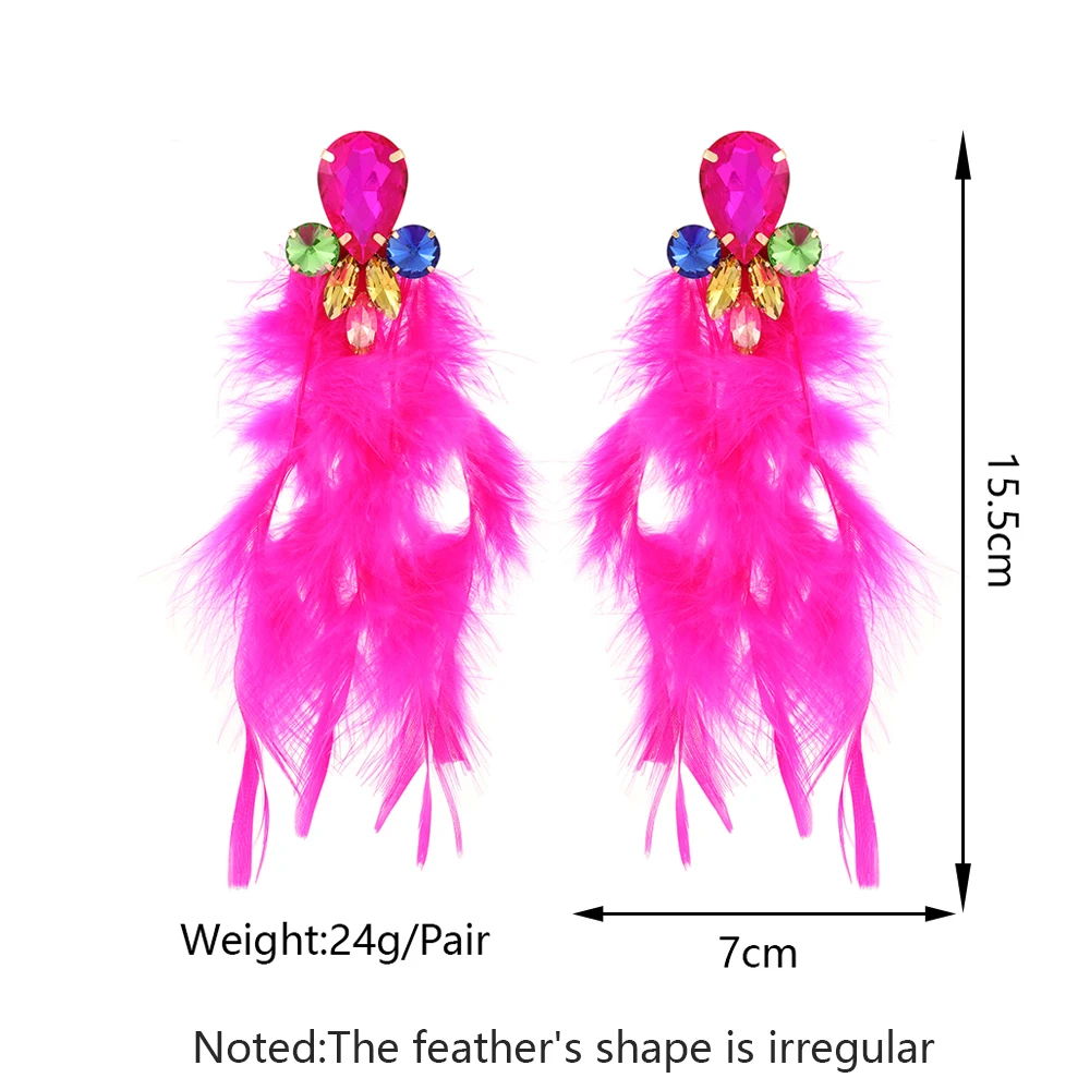 Colorful Glass Long Feather Drop Dangle Earrings For Women Luxury Trendy Handmade Pendientes Romantic Wedding Bride Jewelry Gift