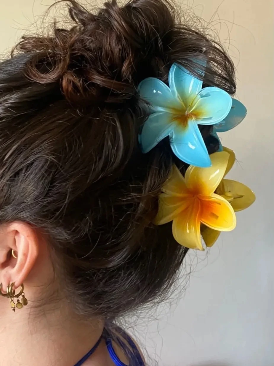 Farbverlauf rote Blume Haar Krallen Frauen Haarschmuck Hawaii Strand Stil Frangipani Klaue Clip Sommer Blume Haarnadeln für Mädchen