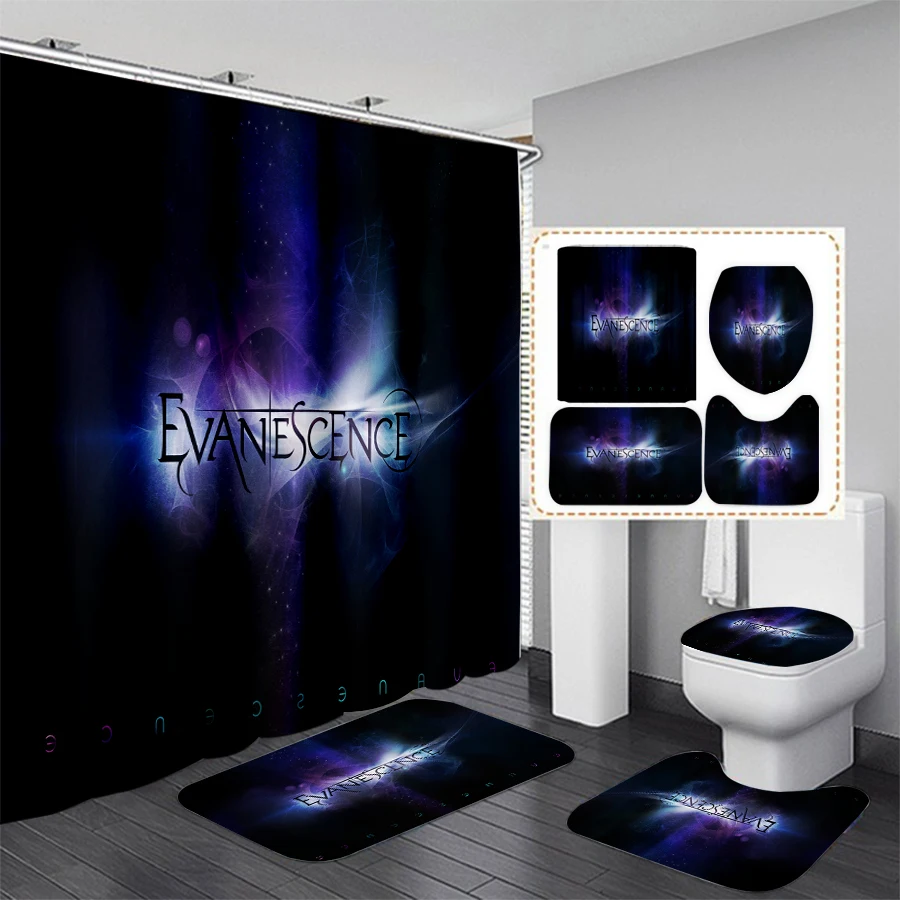 New Evanescence Band 3D Print Shower Curtain Waterproof Bathroom Curtain Anti-slip Bath Mat Set Toilet Rugs X36