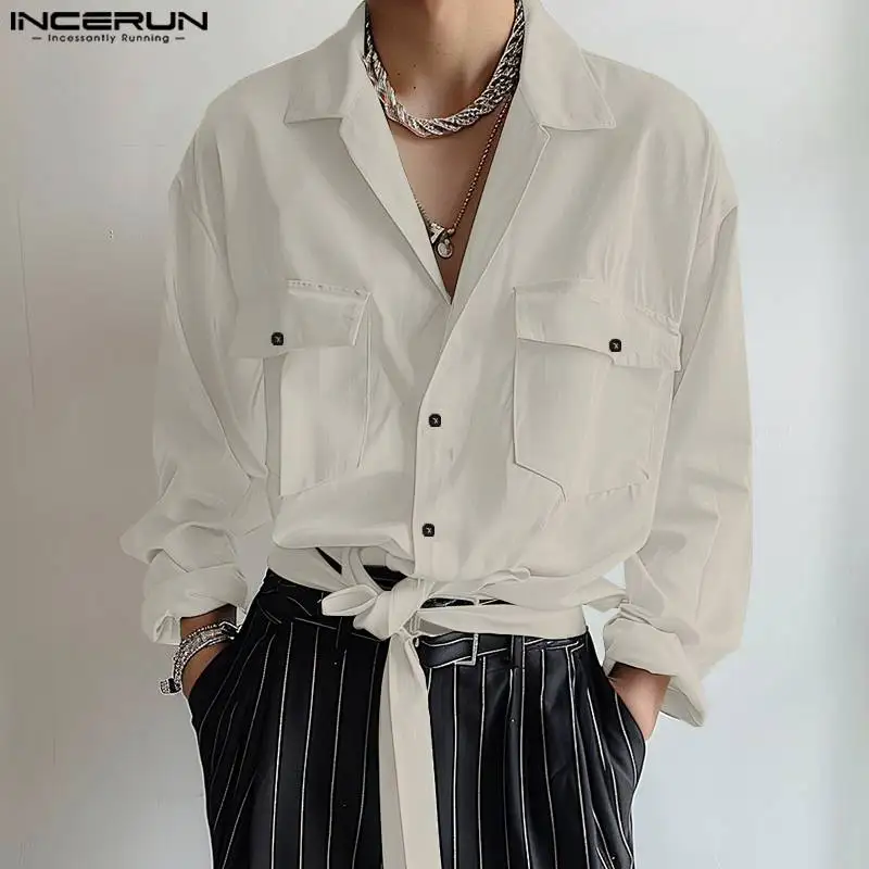 

Fashion Casual Style Tops INCERUN 2024 Men Pocket Twist Design Shirt Handsome Male Hot Sale Solid Long Sleeved Blouse S-5XL 2024