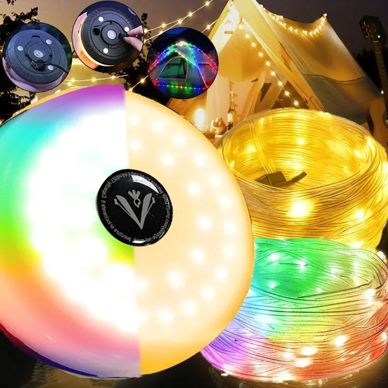 

LED Camping Lamp Strip Atmosphere LED Fairy Lights Waterproof Recyclable Light Belt Outdoor Garden Christmas Decor Light String