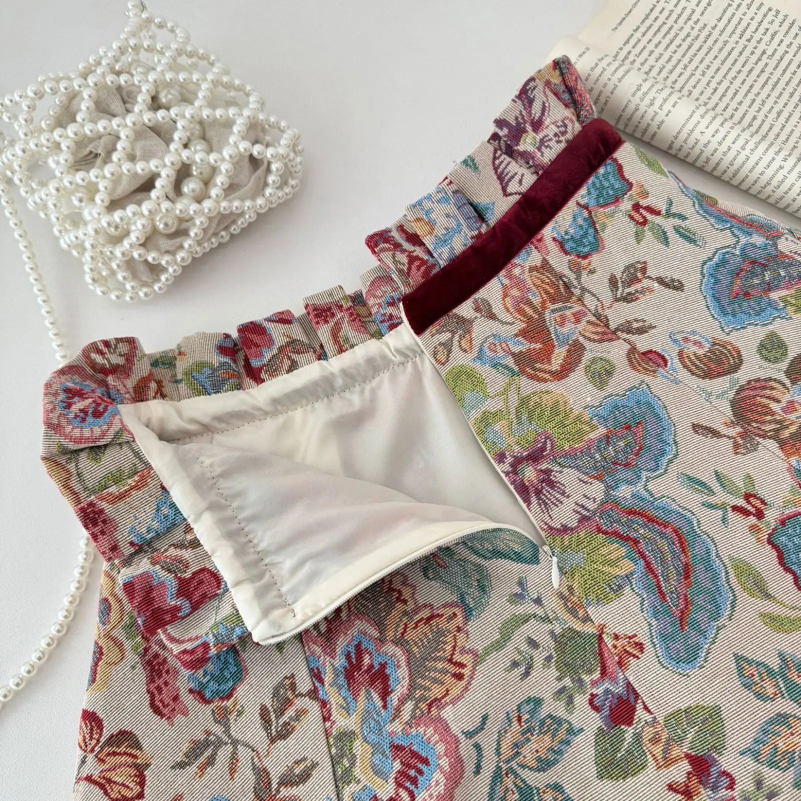 الخريف الفرنسية خمر البوهيمي 2 قطعة مجموعة النساء على شكل قلب أزرار تكدرت قميص الجاكار اللون كتلة تنورة طويلة مجموعة عادية