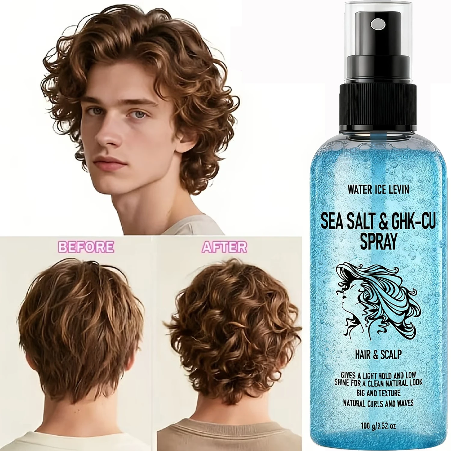 Spray Texturizante de Sal Marina para Cabello Rizado, Suero Capilar y de Cuero Cabelludo con Fijación Ligera, Biotina y Queratina – 100g