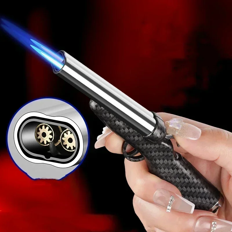 Mini Double-barreled Shotgun Style Torch Lighter Windproof Double Jet Flame Butane Lighters Smoking Accessories Men\'s Gadgets