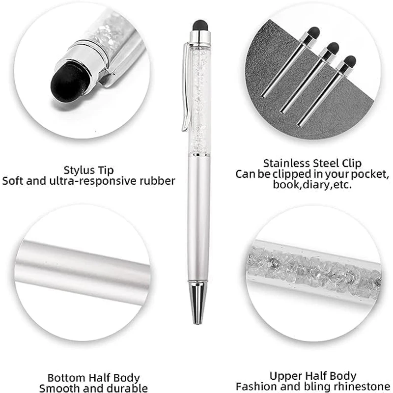 21 Pcs Retractable Ballpoint Pen, Bling Stylus Pen, Crystal Diamond Screen Touch Pen, Capacitive Writing Pens for Note, Tab
