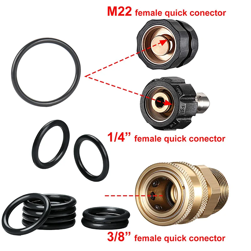 100/50pcs Power Pressure Washer Rubber O-Rings Replacement Black for 1/4 inch 3/8 in M22 Quick Connect Coupler NBR Seal O Ring