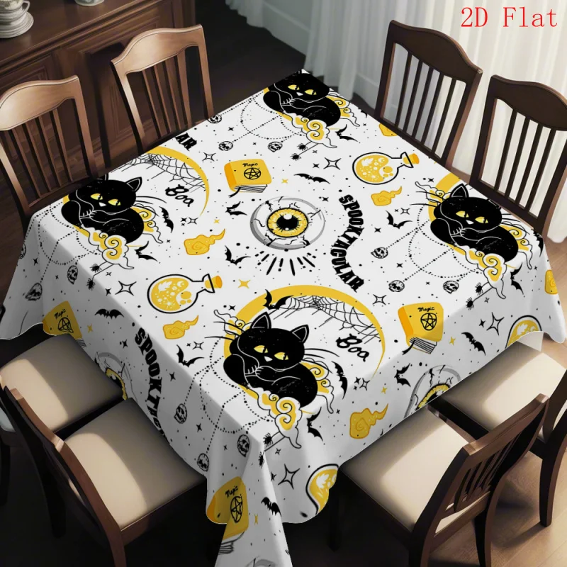 1PC 【2D flat banner】 Gothic-style black and white cat and bat pattern square tableclothzyc