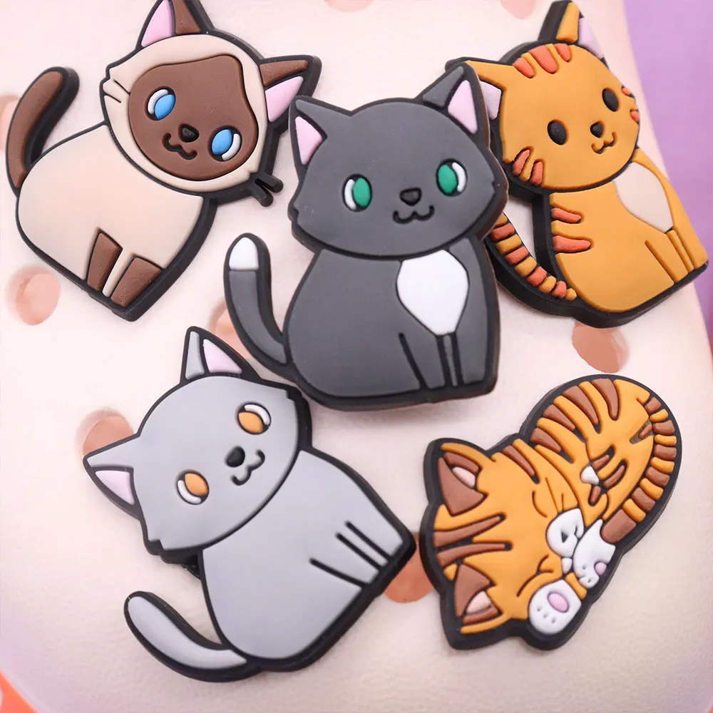 1-9pcs PVC Adorable Various Cats Shoes Accessories Kids Garden Slippers Decorations For Phone Case Birthday Present