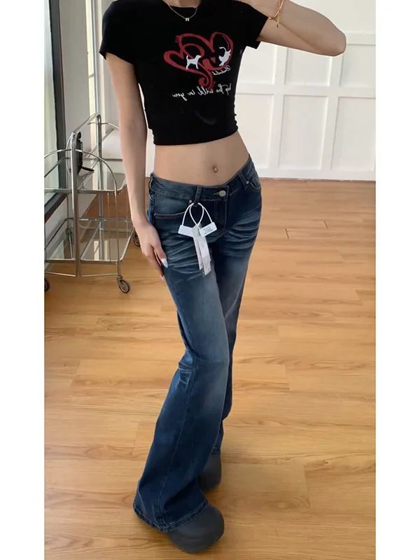 Thiened Fce Lined American Sle Bell Bot 청바지 여성용 겨울 신상 슬림핏 부츠컷 팬츠 로우 웨이스트 빈티지