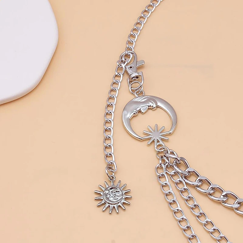 1 قطعة القمر متعدد الطبقات سلسلة معدنية الخصر سلسلة السيدات الخصر حزام على شكل سلسلة فستان حزام مع القمر ستار حزام الذهب والفضة الملابس