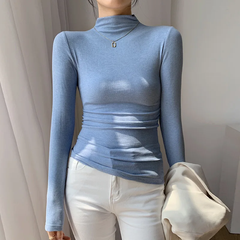 

Beer Collar Semi-turtleneck Base Jacket Women's Long-sleeved T-shirt 2025 Autumn/winter New Slim Fit with Heating Warm Top