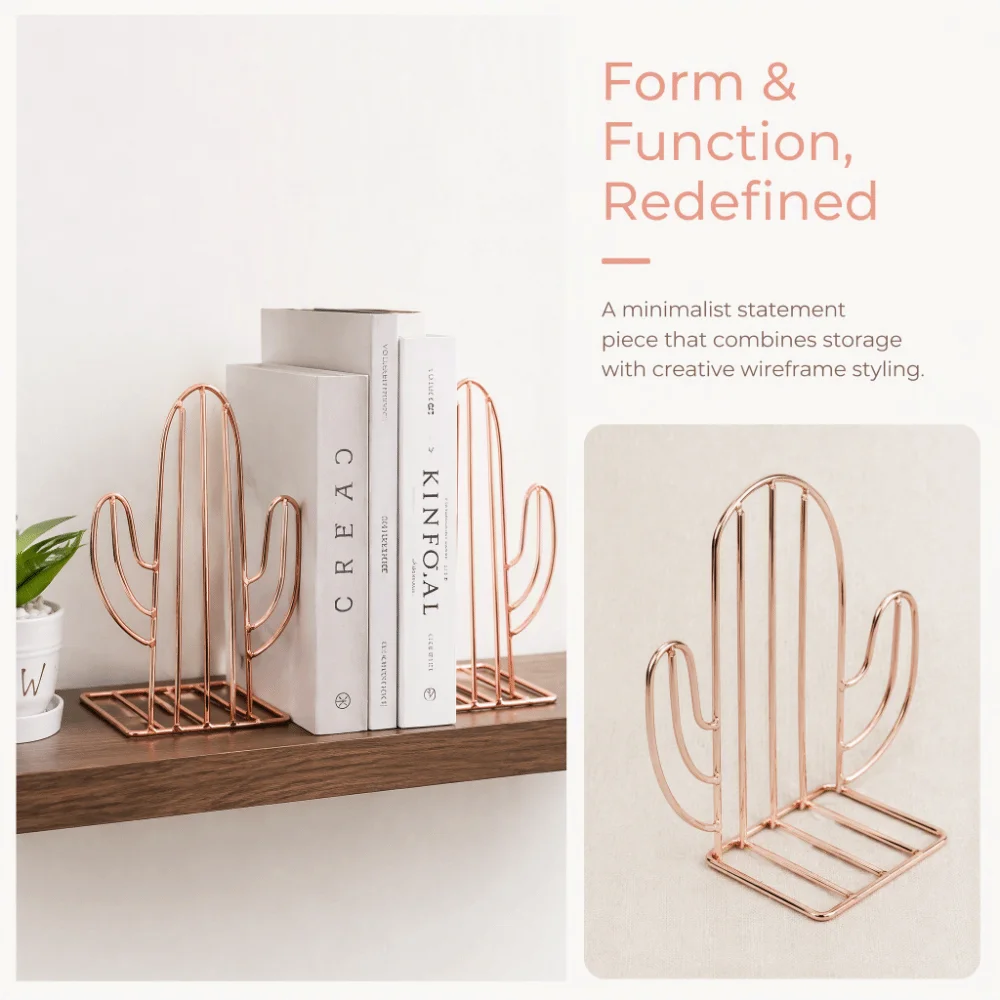 1 Pair Metal Metal Wire Bookends Stable L-Shape Non-slip Iron Art Book Stand Smooth Polished Desktop Book Support