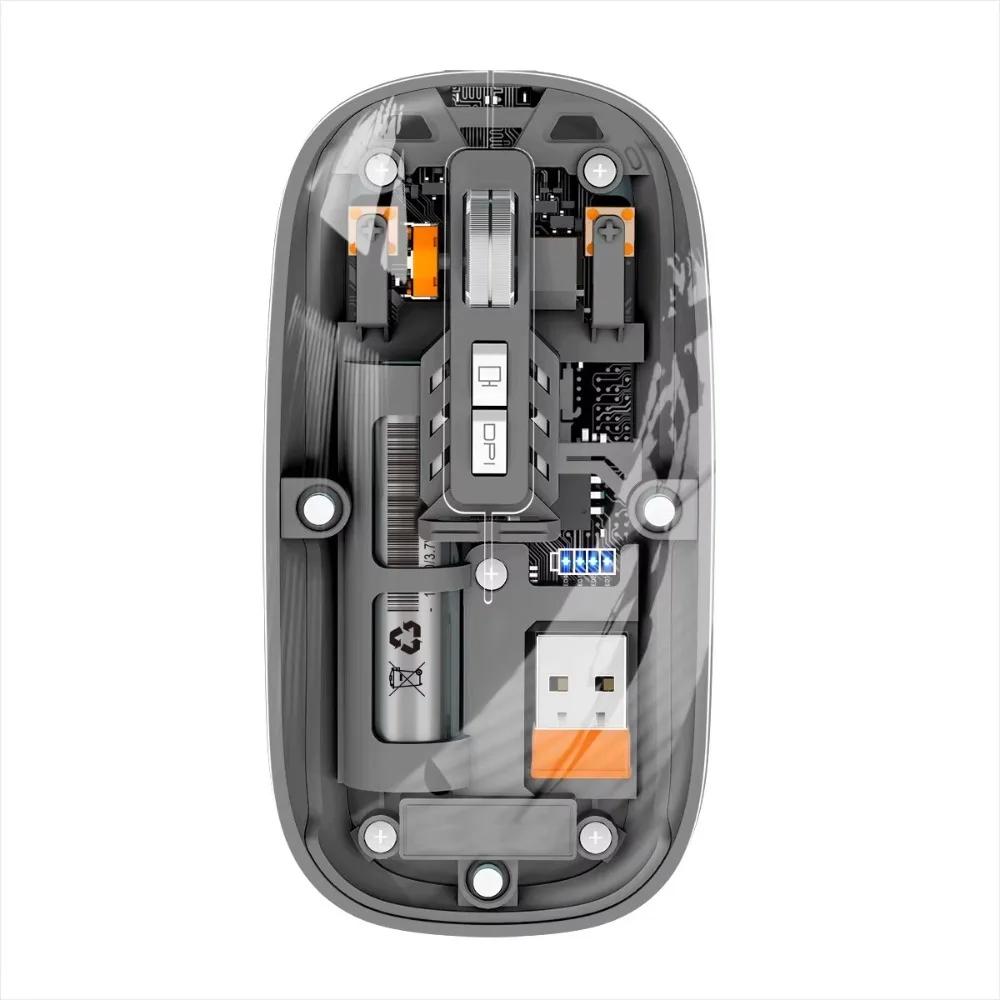 Tri-mode Translucent Wireless Mouse 2.4G Bluetooth 5.1 Rechargeable Magnetic Silent 800-1600DPI Battery Indicator For PC Laptop