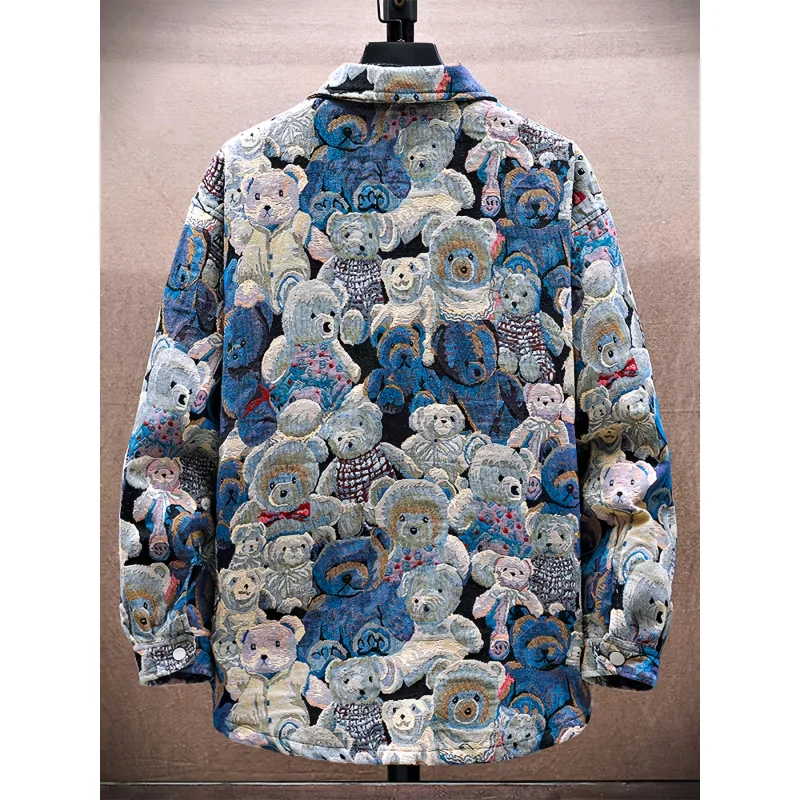 National tide jacket bear jacket jacket men's autumn and winter loose ins niche design sense polo neck couple baseball uniform