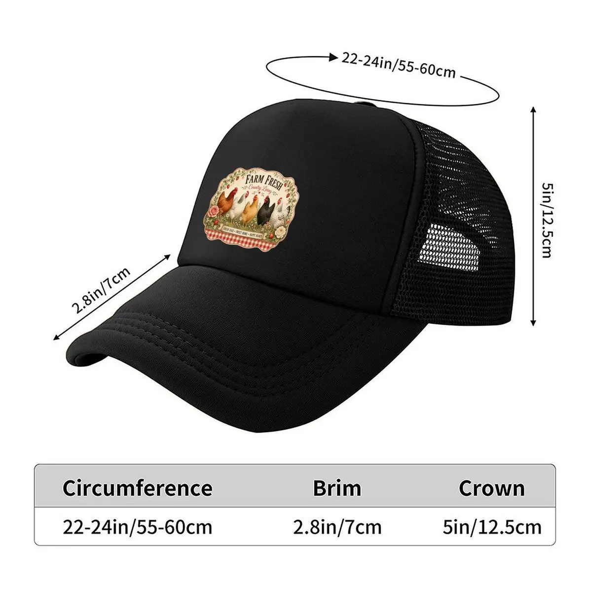 Farm Fresh Country Living Chickens 2026 Mesh Baseball Cap Hip Hop