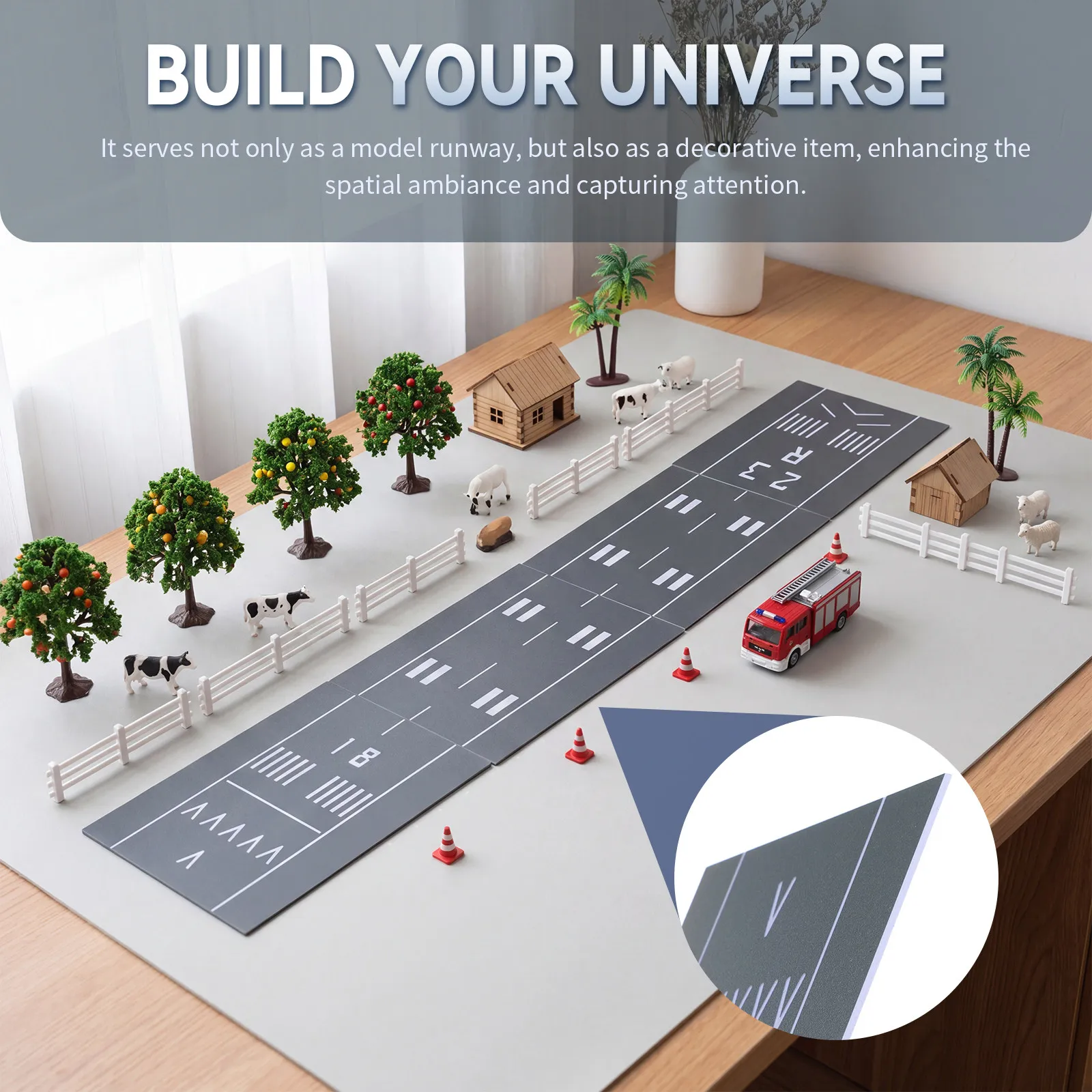 Plastic Miniature Aircraft Display Runway 60x10cm Airport Surface Tabletop Diorama Background Aircraft Setup Model Plane Runway view 5