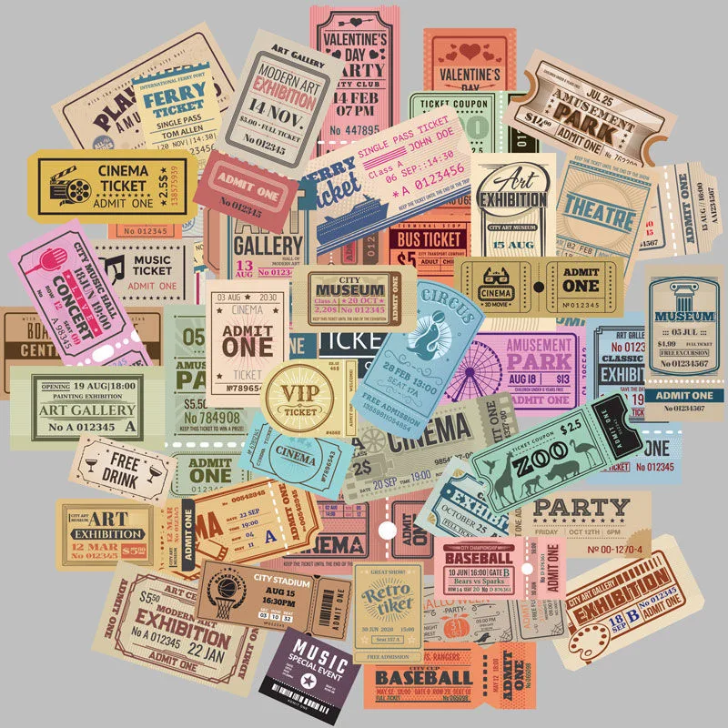 50PCS Vintage Ticket Stickers (Version 2) - High-Aesthetic Supplies for Journal Collage & DIY BulingBulingStickers Store