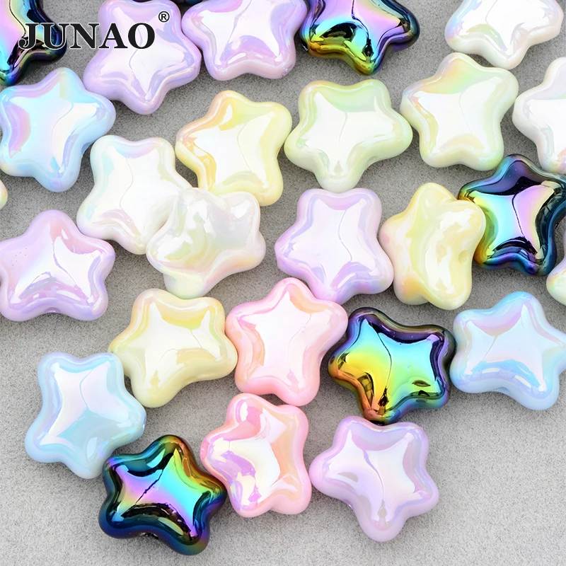 JUNAO New Arrival 10Pcs 20mm Mix Color Star Shape Charms Acrylic Beads With Hole For DIY Bracelet Necklace Loose Bead Accessorie