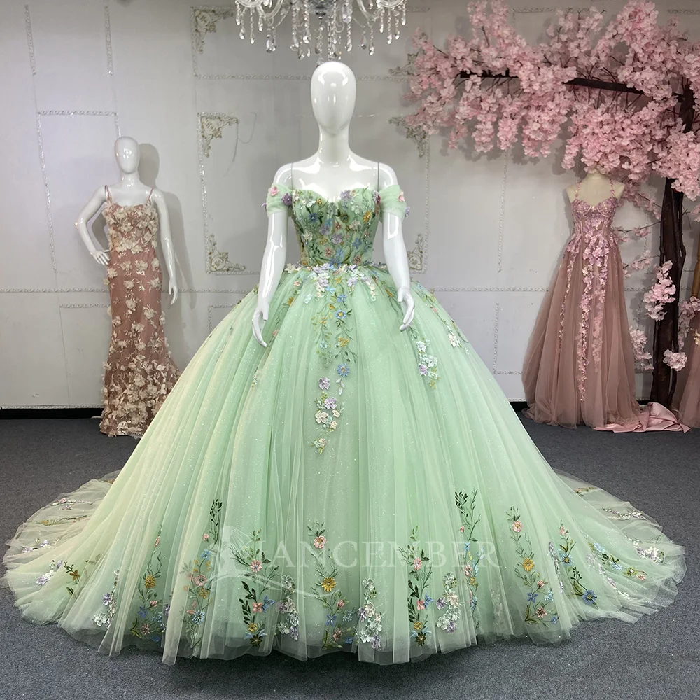 

Green 15 Quinceanera Dress 2025 Off The Shoulder Beaded Applique Birthday Ball Gown Customized vestidos de 15 años quinceañeras