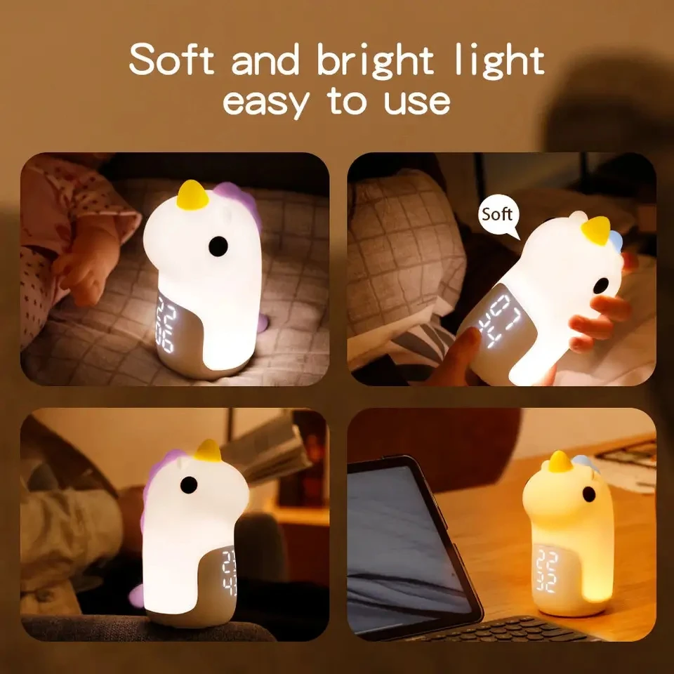 LED Night Light for Children, Alarm Clock for Kids, Soft Silicone Unicorn Night Light, USB, High Quality