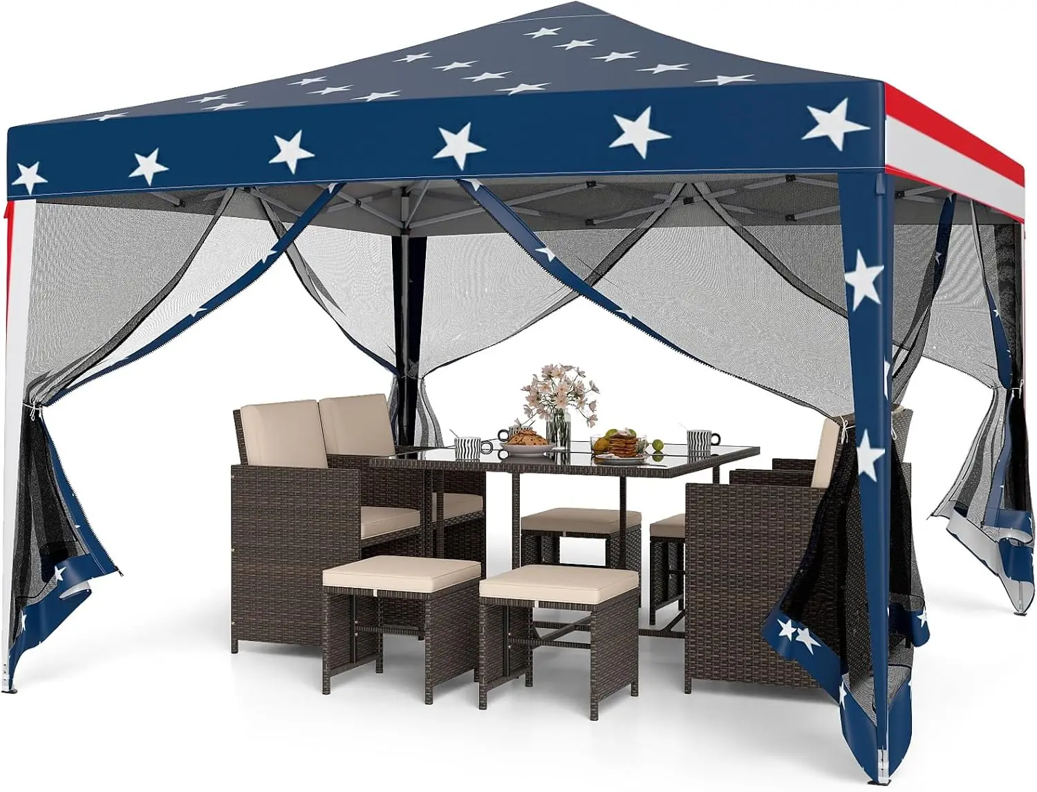 10 FT x 10 FT Pop-Up Canopy Tent, Easy Setup Instant Folding Shelter w/Mesh Netting, Carry Bag, 8 Stakes & 4 Ropes, Height Adjus
