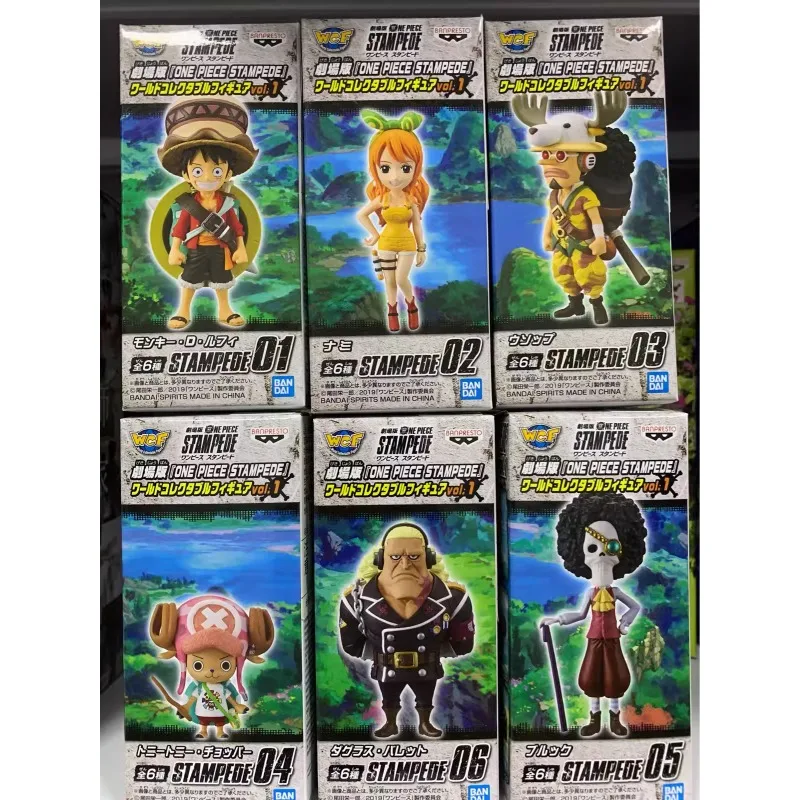 Original BANDAI BANPRESTO One Piece WCF STAMPEDE 1 Brook Usopp Luffy Nami Chopper Douglas Bullet Anime Figures Toys Gifts