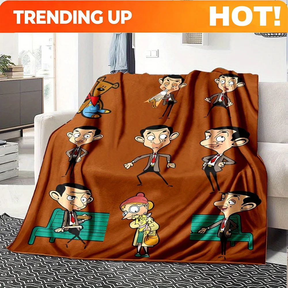 Customize 1pc Mr. Bean Flannel Blanket - Soft, Lightweight and Warm for All Seasons - Great for Bed, Sofa, Office, Camping and T