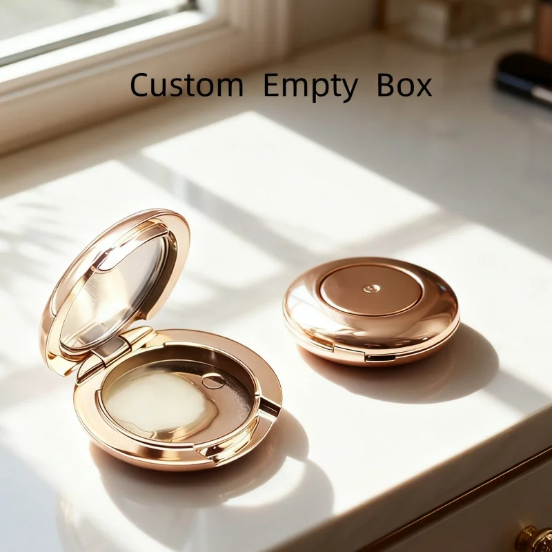 【Logo Custom】50Pcs Customized Round Mirror Mounted Gold Sprayed Eye Shadow Box Aluminum Disk Empty Box Double-sided Powder Puff