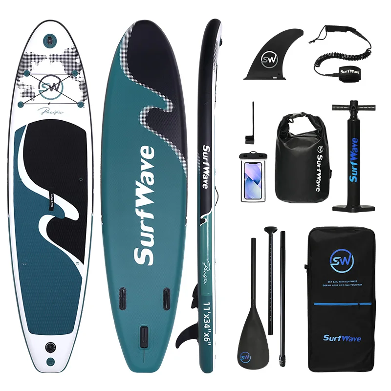 Image of RAYOCON Blaue Aufblasbares Stand-Up-Paddleboard ，335*86*15cm，Maximale Tragfähigkeit 200KG，Rutschfestes EVA-Deck Wassersport Tragbarer Rucksack Trockentasche Dual-Action-Pumpe Surfen