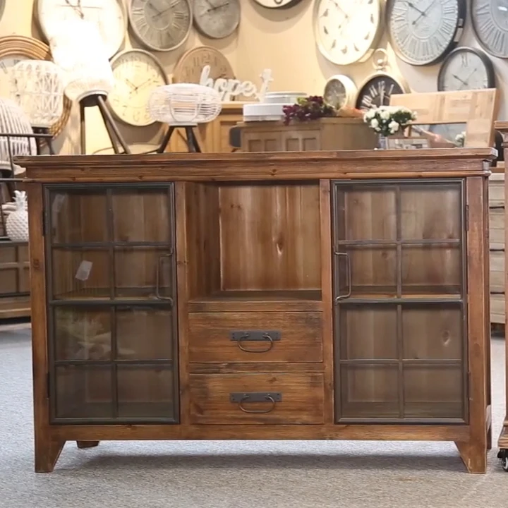 

American 2 door 2 drawer wood storage decorative cabinets with glass doors for kitchen and living room