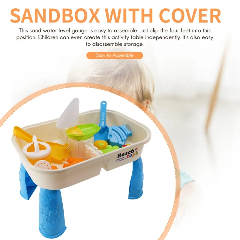 Sand and Water Table Set with Lid Cover Beach Toys Outdoor Garden Sandbox Kit Kids Summer Beach for Toddlers Kids