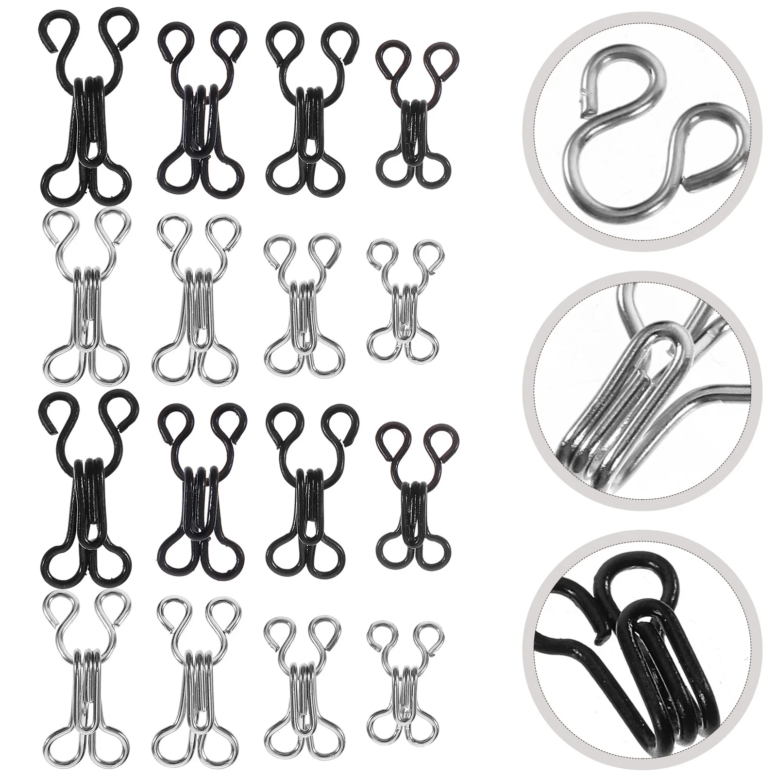

50 pcs Bra Closure Hooks Metal Sewing Eyes For Clothing Repair Silver Black Set Skirts Underwear Fix Tool