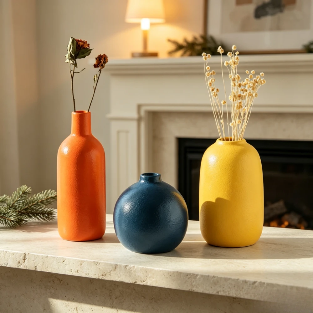 Multi Size Ceramic Flower Vase Retro Color Glaze Pottery Vase Ornament Dried Floral Arrangement Living Room Home Decor