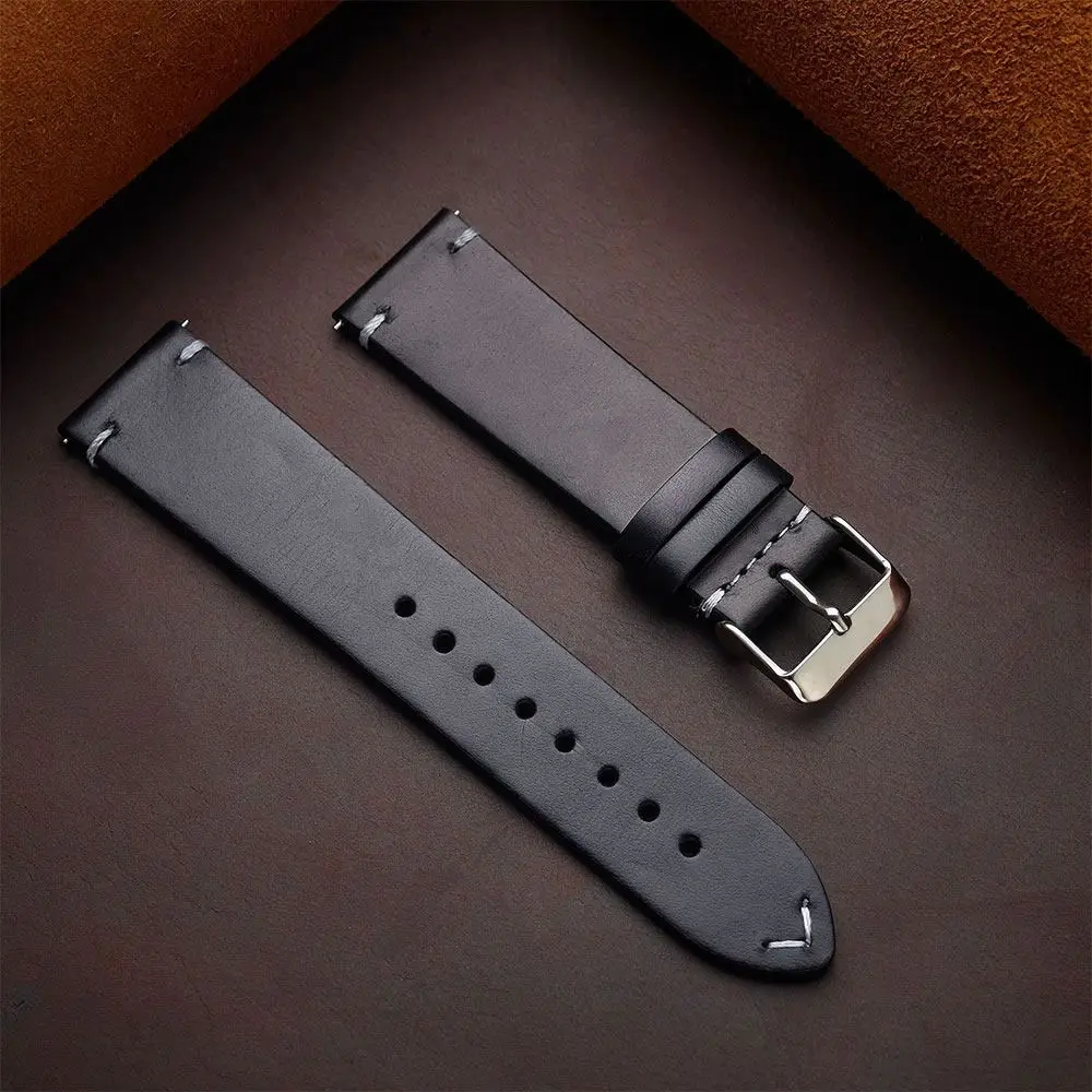 Comfortable 20mm Leather Strap Retro Oil Wax Handmade Quick Release Strap Premium Genuine Leather Wristband Smartwatch