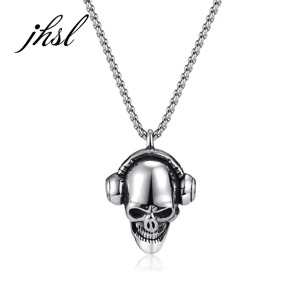 

JHSLPunk Style Men Skull Pendant Necklace Silver Gold Color Stainless Steel Fashion Jewelry Gift Wholesale New Arrival 2023