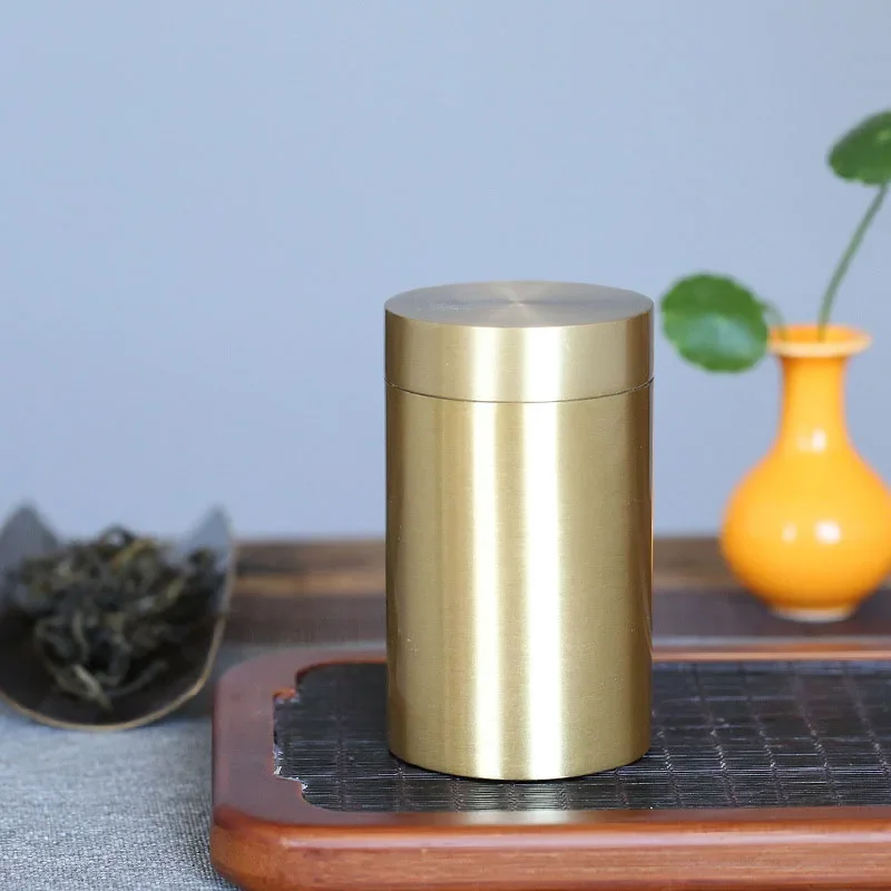 Brass Tea Caddy Travel Sealed Home Portable Metal Small Portable Brass Airtight Cans, Small Tea Cans for Household Use