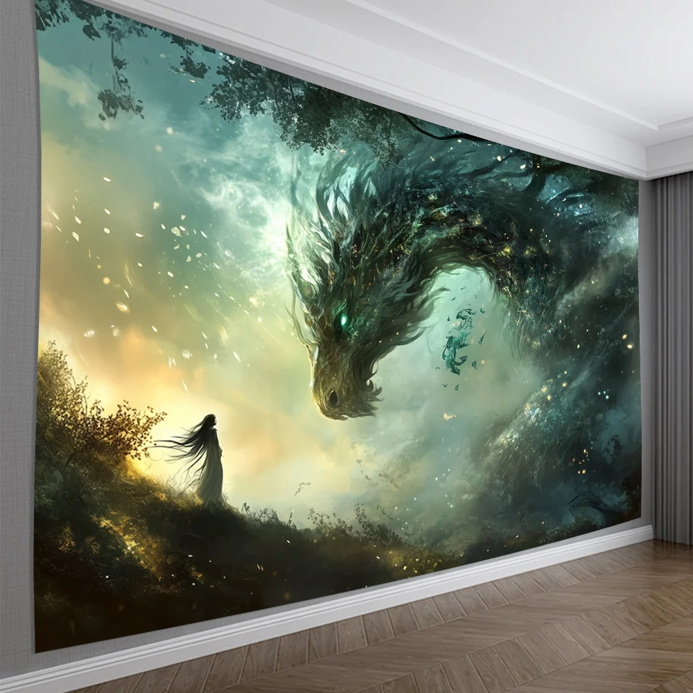 2D Flat, 1pc Luxury Style Dragon Wall Hanging - Polyester Fabric, No Feathers, No Electricity, Ideal for Living Room, Bedroom