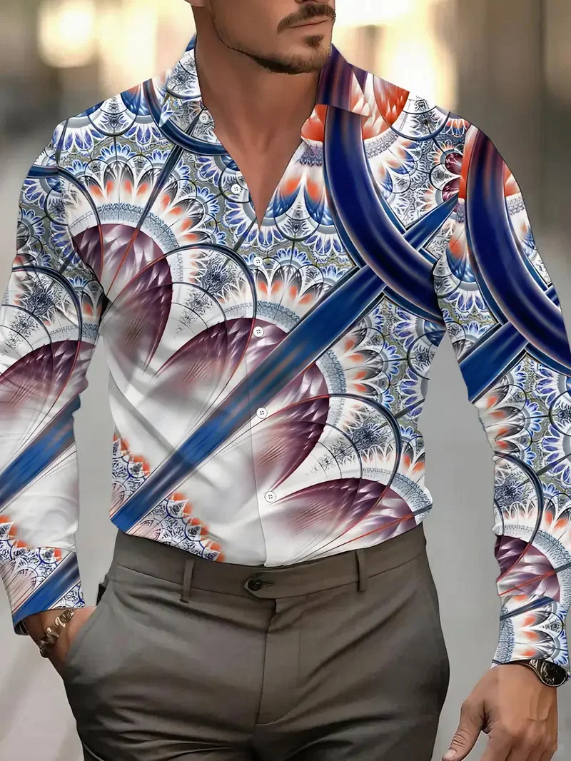

Vintage Flower Print Men's Luxury Shirt Trimmed Long Sleeves High Quality Men's Casual Business Clothing Shirt