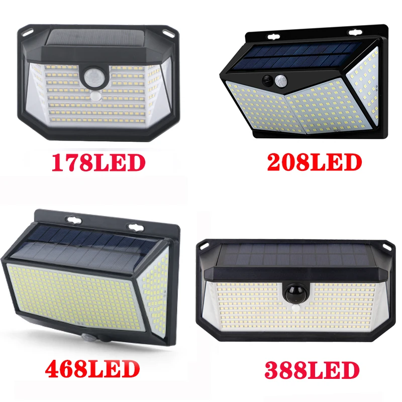 

Outdoor Solar Wall Lamp Four Sides 178LED 468LED 388LED Human Body Motion Sensor Lampara Waterproof IP65 Garden street light