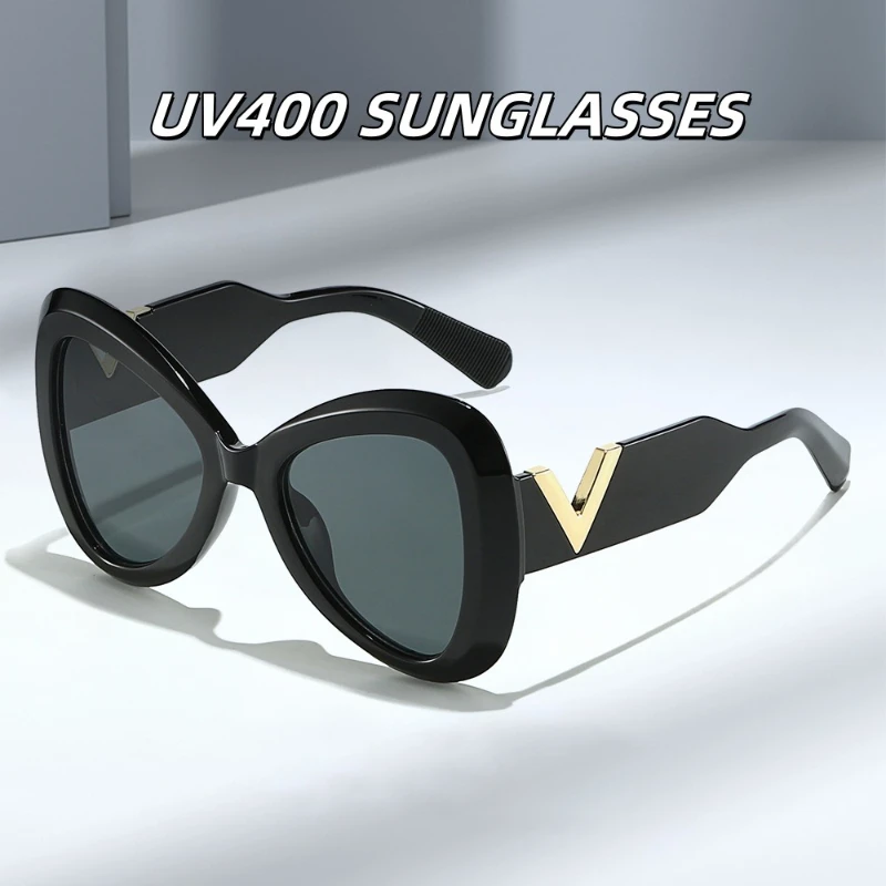 

New Personalized Cat Eye Sunglasses Vintage Large Frame High-end UV Resistant Glasses Essential Sunscreen for Outdoor Travel