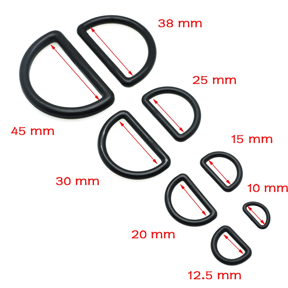 10pcs Plastic D-Ring Buckles Belt Buckle Bag Ring D rings for Bag Accessories Webbing Size 10mm-45mm Black