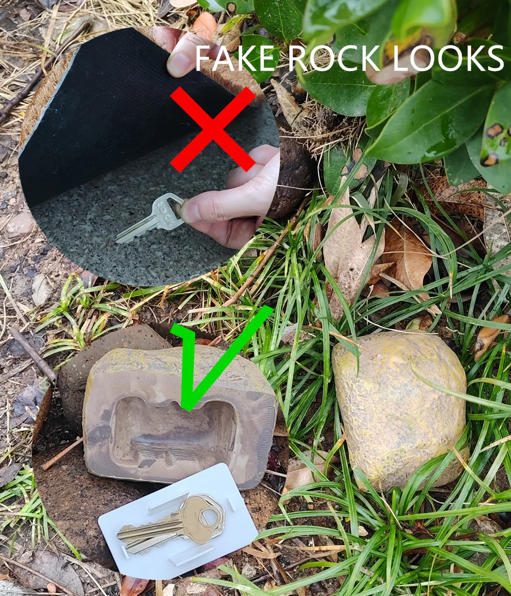 Caja de seguridad con llave oculta de piedra de simulación de resina, caja de soporte de repuesto segura para llave de piedra antipérdida, caja secreta para el hogar, coche y camión