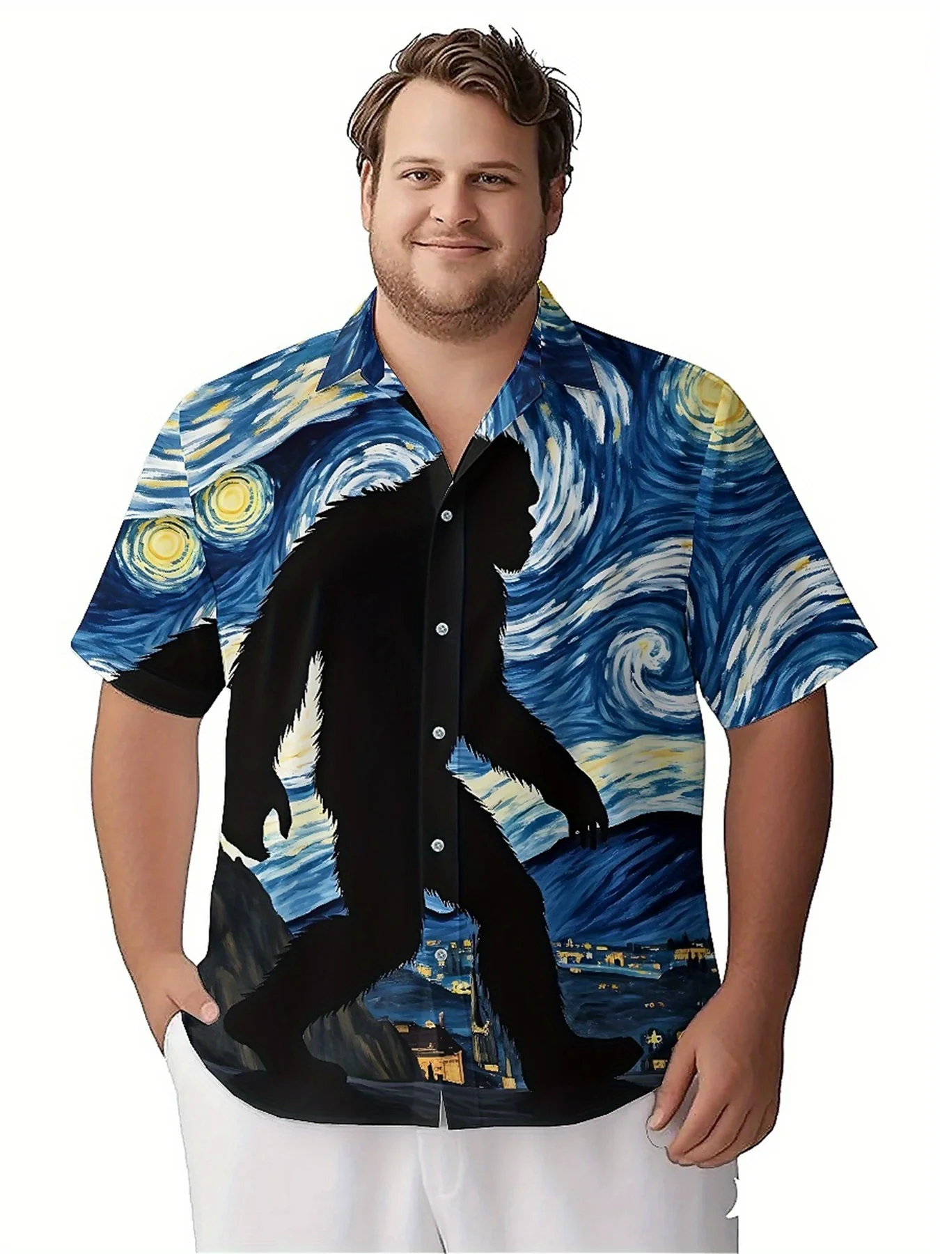 Мужские гавайские рубашки больших размеров с рисунком звездной ночи, рубашки на пуговицах, повседневная одежда унисекс, летние топы