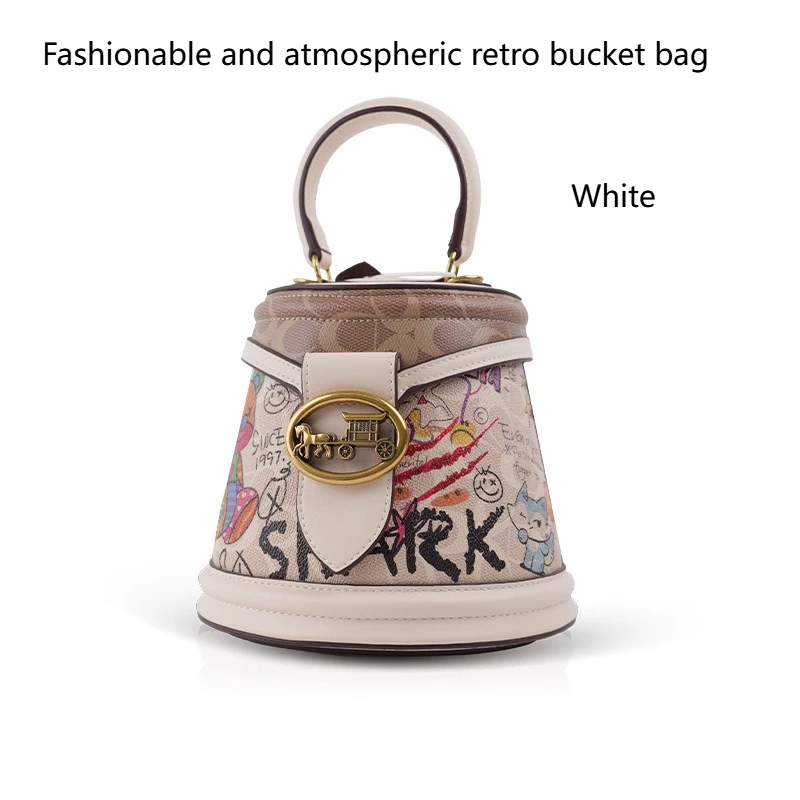 

IT hot sale 2025 new trendy and fashionable bear graffiti bucket half bucket one shoulder hand-held sliver bag