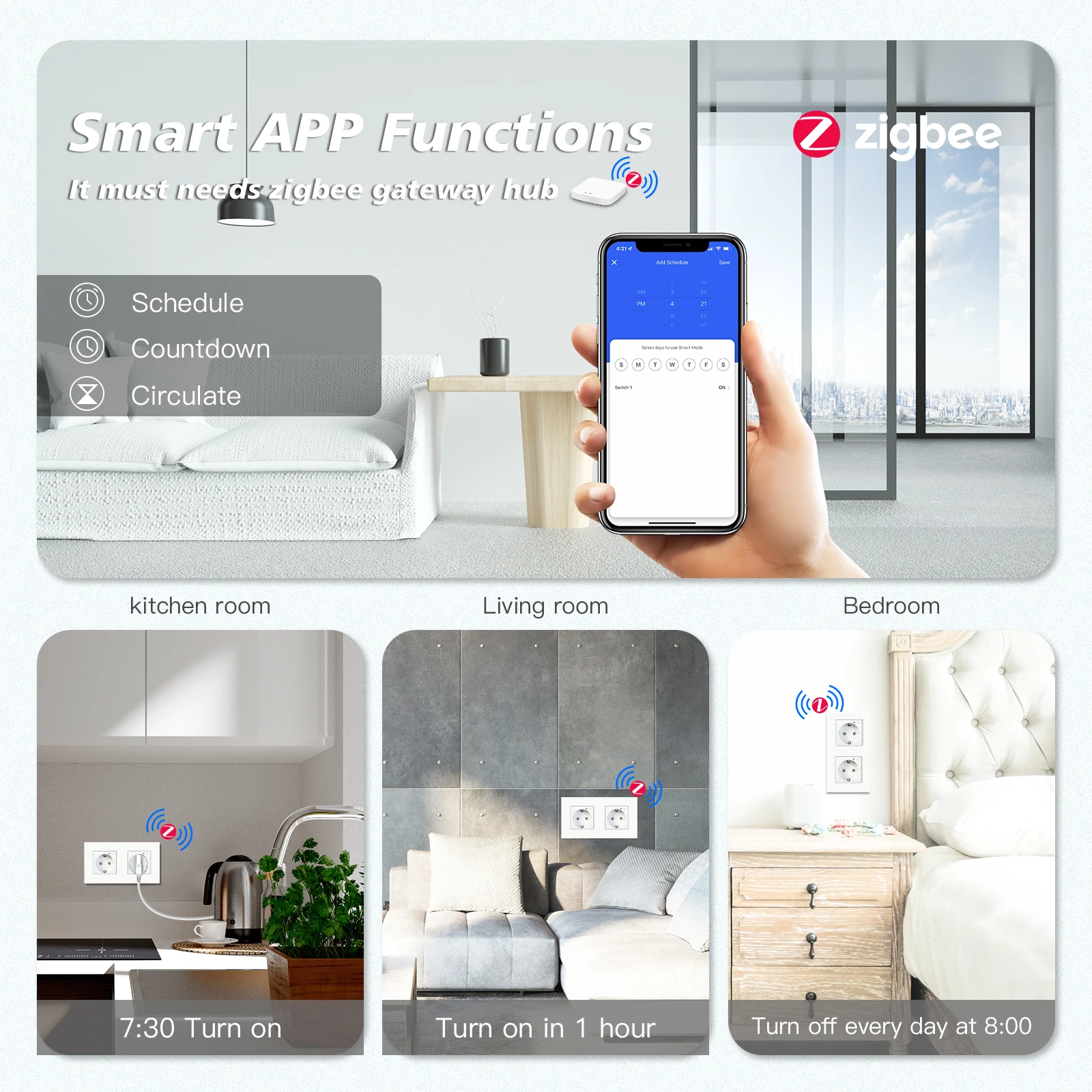 BSEED Zigbee Single EU Wall Socket Double Smart Power Sockets Triple Electric Outlets Power Monitor Tuya Smat Life Plastic Frame