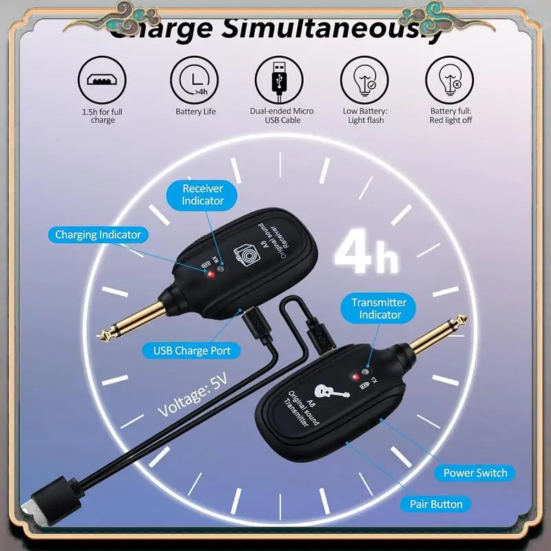 

Durable A8 Wireless Guitar System Rechargeable UHF Audio Wireless Transmitter Receiver For Guitar Bass Violin Keyboard Durable