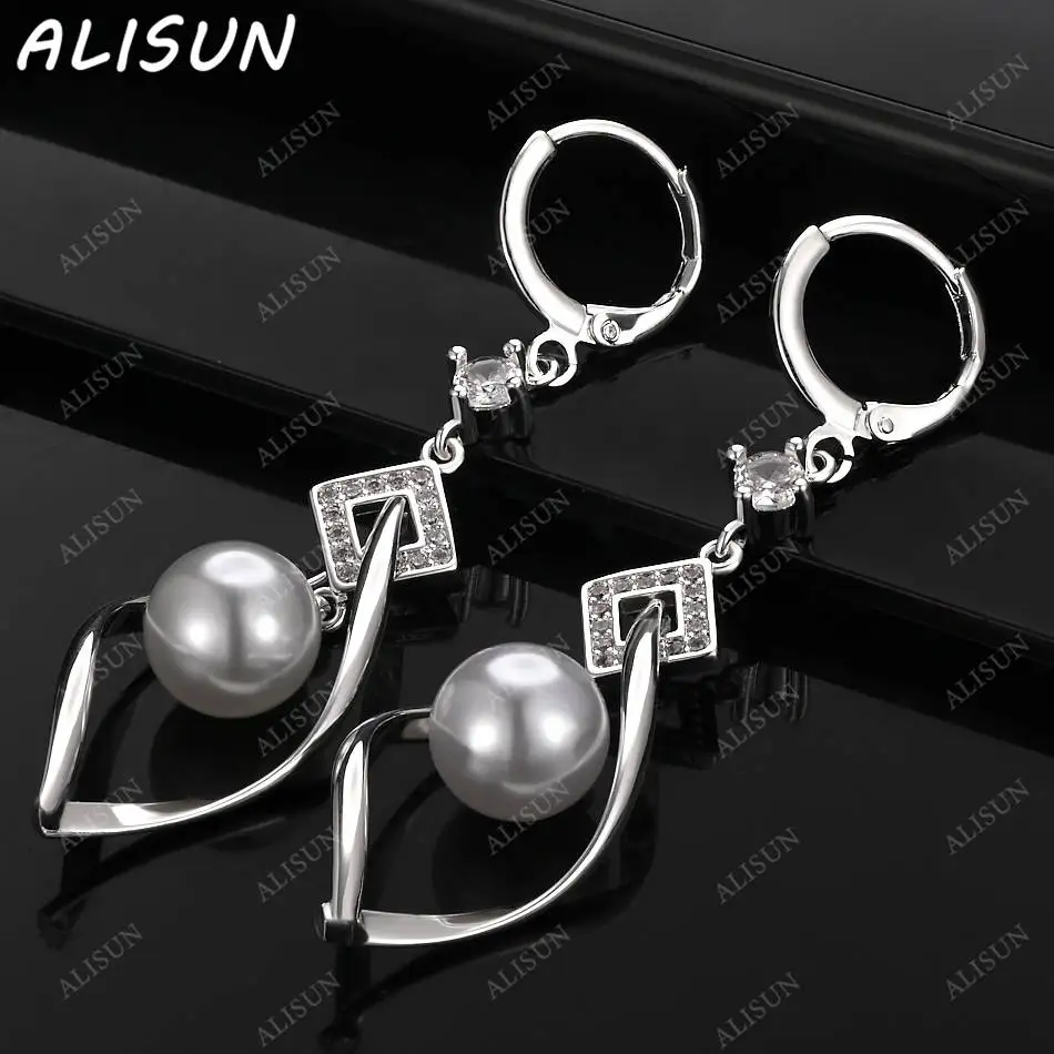 

ALISUN 925 Sterling Silver Zircon Pearls Earrings Drop Earrings For Women Anniversary Gift Popular Wild Fashion Romantic Jewelry