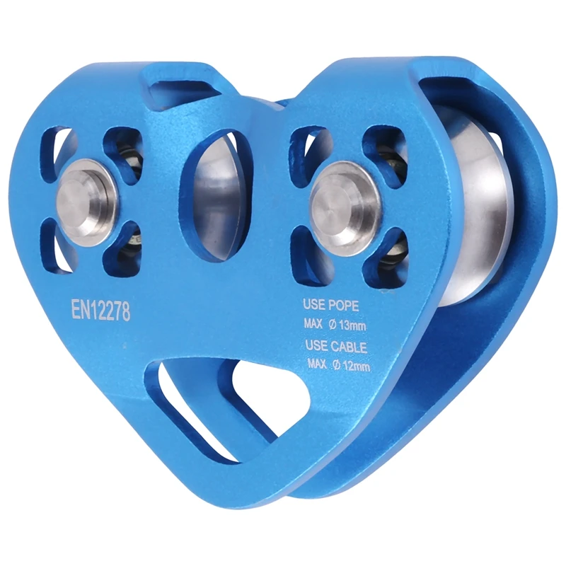 Heart-Shape Climbing Double Pulley Steel Cable Rope 13Mm Climbing Device High Speed Zipline Trolley 24KN