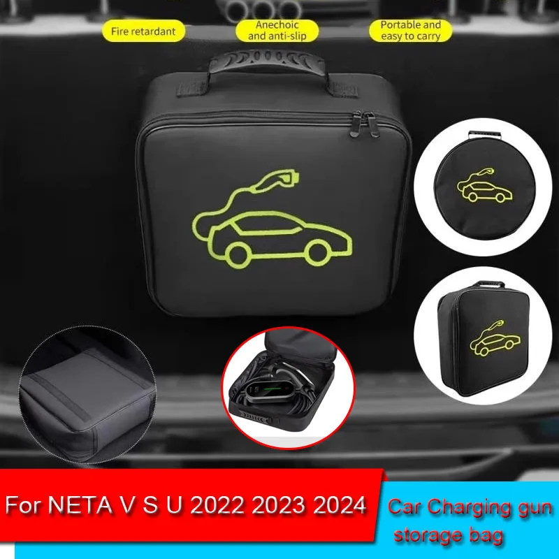 

EV Car Portable Charging Cable Storage Carry Bag For NETA V S U 2022 2023 2024 Waterproof Retardant Trunk Storage Box Accessory